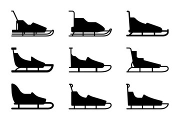 Collection of snow winter transportation sled silhouette