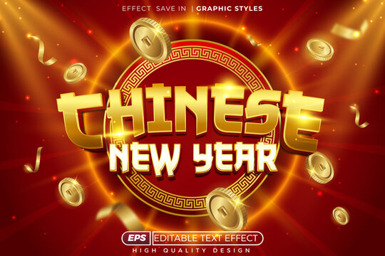Editable 3d text effect chinese new year with gold for banner and poster template