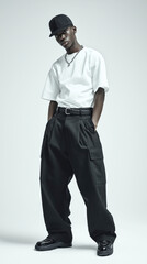 Naklejka premium Young Black Man Posing with Cool Outfit