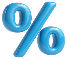 Bright blue glossy percentage symbol with transparent background graphic design isolated on a transparent background
