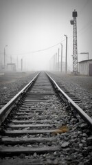 Foggy railway tracks