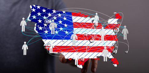 Image of interconnected people over a US map, representing networking and nationwide connections.