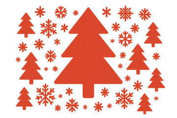 Obraz premium Red christmas trees and snowflakes on transparent background, winter holiday vector illustration