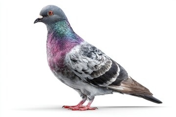 Obraz premium Colorful Pigeon Standing on White Background with Natural Lighting