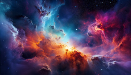 Fototapeta premium Vibrant Nebula With Colorful Cosmic Clouds And Starry Sky Creating Mesmerizing Space Scene Full Of Vivid Hues And Intricate