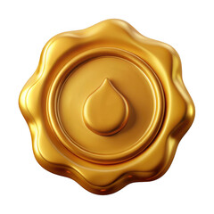 Golden wax seal with drop emblem represents authenticity and quality standards transparent background