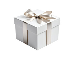 Obraz premium Elegant white gift box with a luxurious satin ribbon, perfect for special occasions and celebrations.