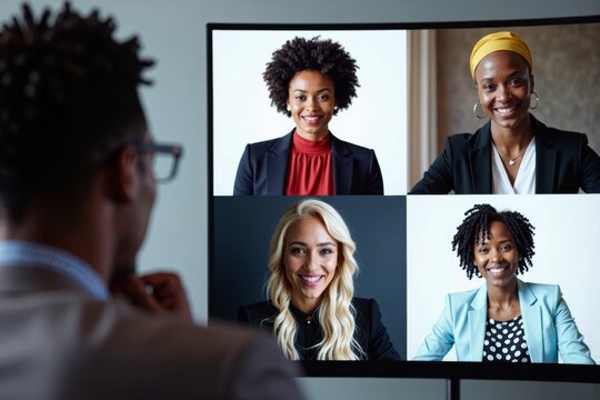 Stylish Photoshoot of African American Professionals in Virtual Video Conference Business Meeting