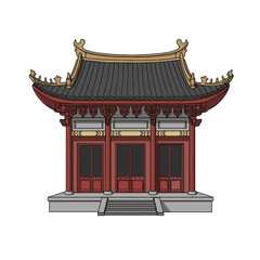Obraz premium Traditional Chinese temple building with ornate roof and red walls 