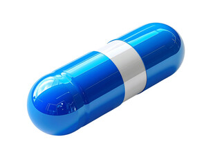 Realistic Blue and White Capsule Pill, Pharmaceutical Concept PNG