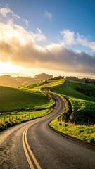 Naklejka premium Winding Country Road at Sunrise