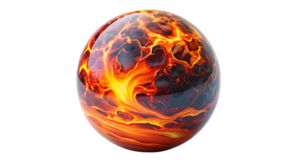 Molten lava sphere with fiery orange and yellow isolated on a transparent background