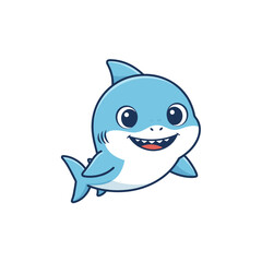Cartoon baby shark character smiling with big eyes in blue color  