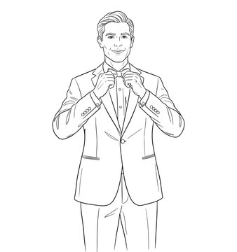 man in suit adjusting bow tie clip art preview