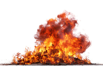 A Fiery Inferno: A Powerful Image of a Large Bonfire Burning Brightly Against a White Background