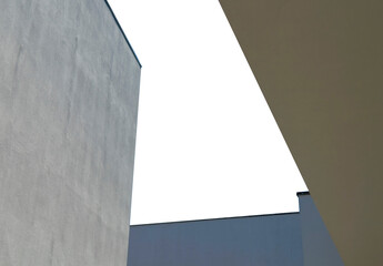 Minimalist urban architecture with geometric lines and sharp angles of modern building facades