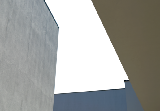 Minimalist urban architecture with geometric lines and sharp angles of modern building facades