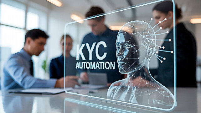 Illustration of KYC Automation with people in the background. 