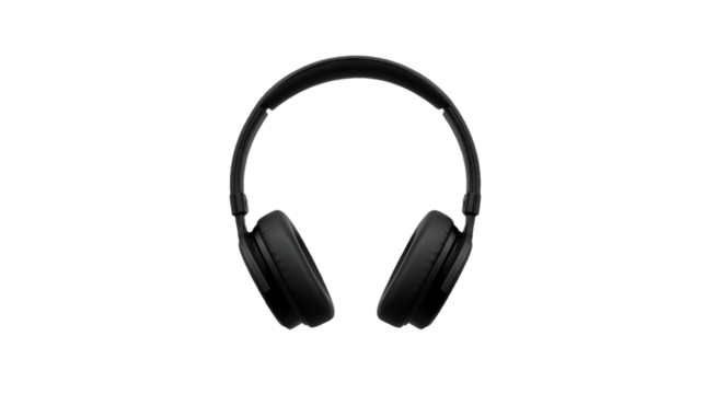 Black headphones isolated on white background for music audio technology and digital sound design