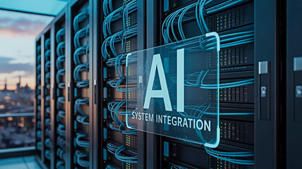 Image featuring a server room with AI system integration. 