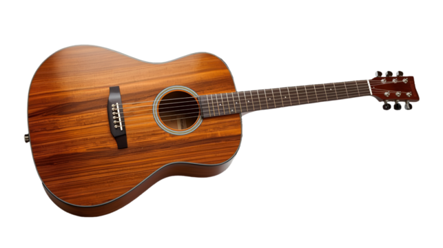 Wooden guitar isolated on white background for music instrument design and acoustic sound illustration