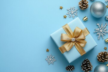Blue gift box snowflakes background ornaments.