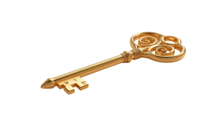 Golden key isolated on white background for vintage security antique and access design illustration