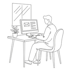 Fototapeta premium Man checking email from behind against office background