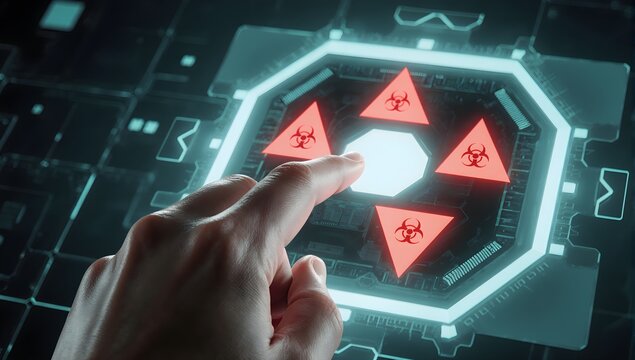 Selecting Hazard Triangles On Futuristic Digital Interface - Powered by Adobe