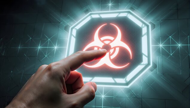 Biohazard Warning Icon On Futuristic Touchscreen Interface