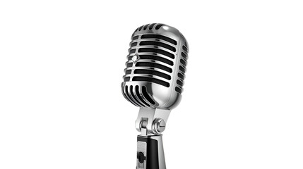 Fototapeta premium Silver microphone isolated on white background for music sound recording technology and audio design illustration