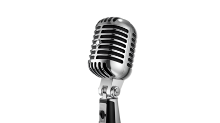 Silver microphone isolated on white background for music sound recording technology and audio design illustration