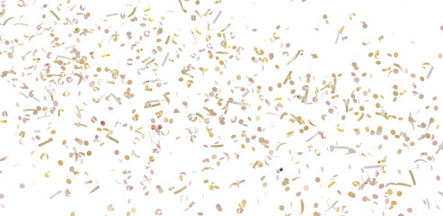 Beautiful image of gold and pink confetti falling on white background. Perfect for celebrations, parties, and festive designs.