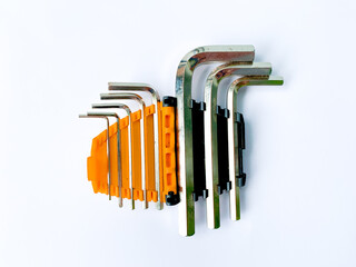 Set of L key hexagons on a white background. L key is one of important tools to mechanic working.