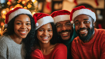 Happy african family celebrating Christams day at home - Xmas, holiday and winter season concept - Models by AI generative