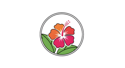 Elegant vector hibiscus flower illustration. Botanical details within a circular frame, ideal for tropical floral patterns, decorative tiles, and wallpaper designs