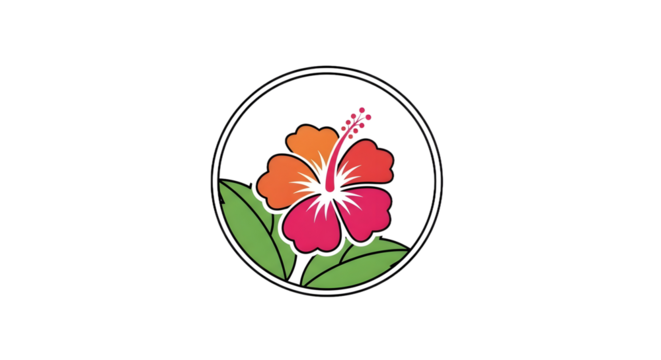 Elegant vector hibiscus flower illustration. Botanical details within a circular frame, ideal for tropical floral patterns, decorative tiles, and wallpaper designs