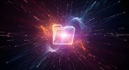 Digital Data Folder Icon with Abstract Sci-Fi Background