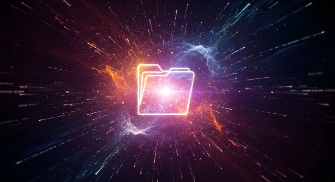 Digital Data Folder Icon with Abstract Sci-Fi Background
