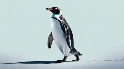 Obraz premium Magellanic penguin walking on a white background, isolated on white background, with its distinctive black and white plumage in full view