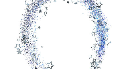 Sparkling blue and silver stars swirl in a circular frame. Perfect for festive designs, invitations, and more.
