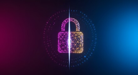 Digital Lock Icon with Binary Code and Network Grid - Cybersecurity Concept
