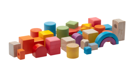 Wooden toy blocks isolated on white background for kids play education learning and childhood design illustration