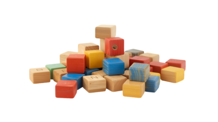 Wooden toy blocks isolated on white background for kids play education learning and childhood design illustration