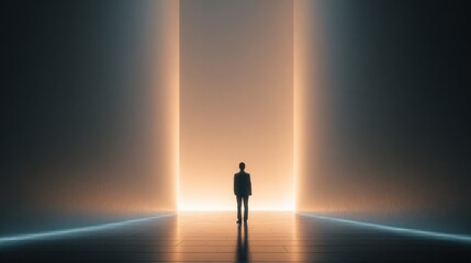 man facing bright future doorway
