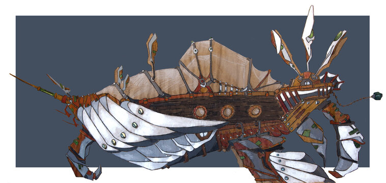 Bateau volant en bois stylis&eacute; Steam punk et fantasy 