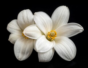 Fototapeta premium Close-up of three white flowers against black