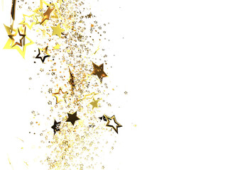 Elegant gold star confetti on white. Perfect for holidays, celebrations, and luxury branding.  Download now!