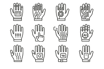 Fototapeta premium Pads interface conductive robotic glove icon finger indicators module sensor vector nano