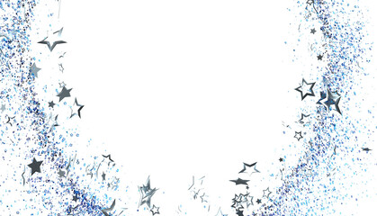 Sparkling festive background with blue and silver glitter stars. Perfect for cards, invitations, and celebrations.